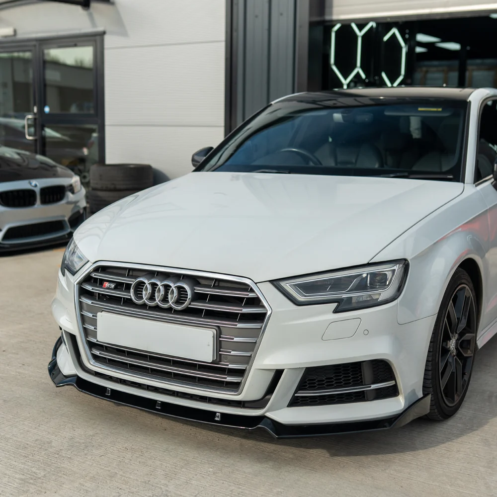 AUDI A3 S-LINE & S3 8V FACELIFT 2017-2020 GLOSS BLACK SPLITTER-Splitter-BLAK BY CT-CT Carbon - High-quality carbon fiber and gloss black aerodynamic parts for premium sports and luxury vehicles.