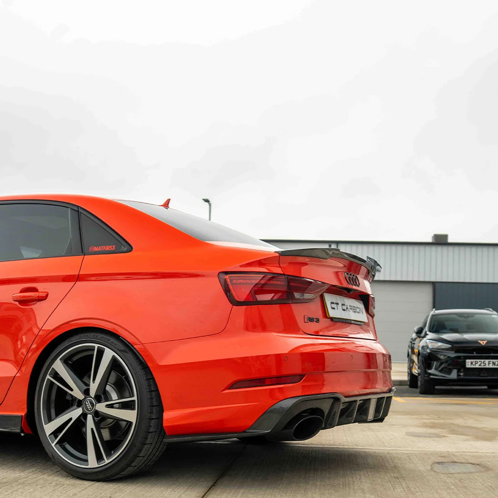 AUDI RS3 8V SALOON REAR CARBON DIFFUSER WITH DTM LIGHT-Diffuser-CT CARBON-CT Carbon - High-quality carbon fiber and gloss black aerodynamic parts for premium sports and luxury vehicles.