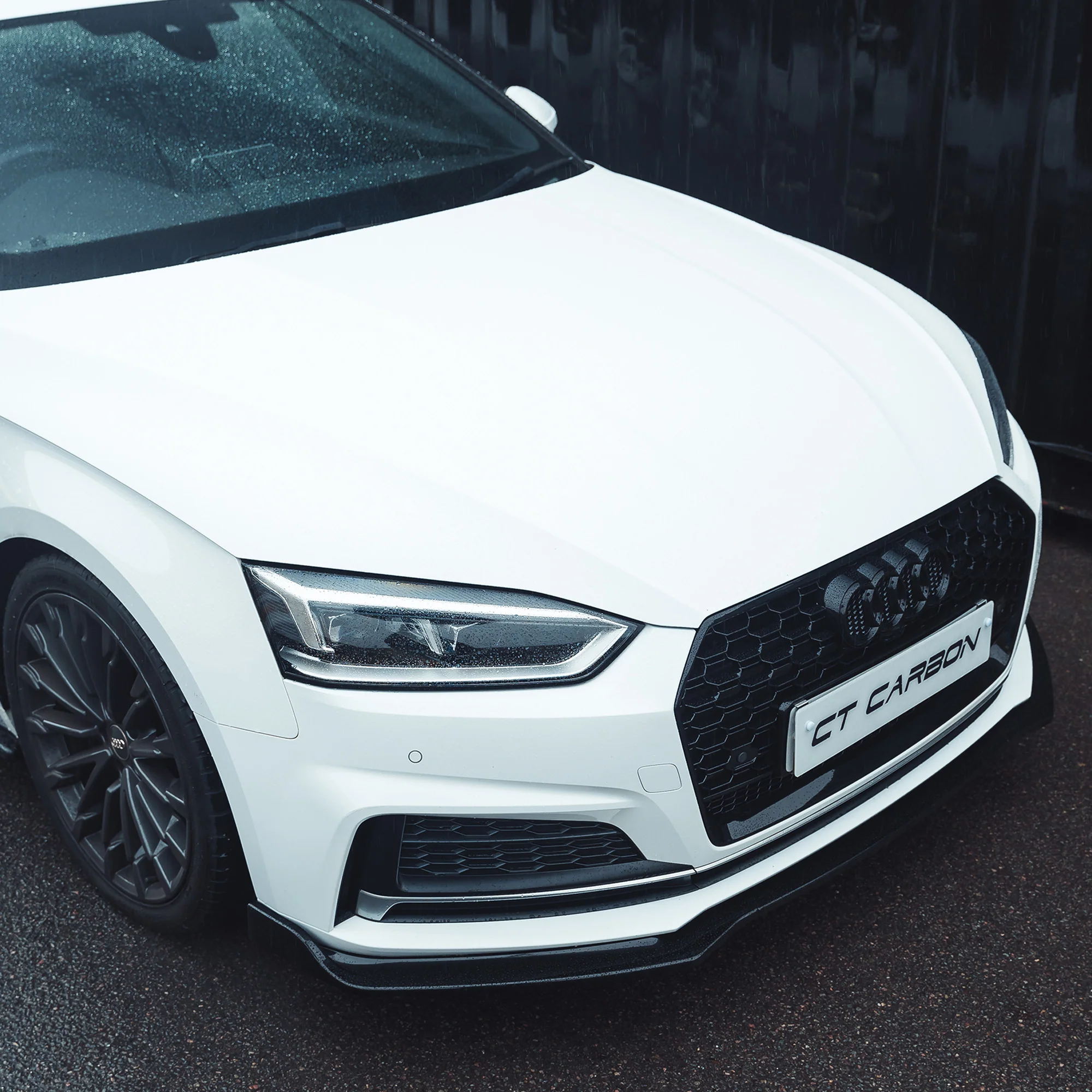 AUDI A5/S5 B9 2016-2019 GLOSS BLACK SPLITTER-Splitter-BLAK BY CT-CT Carbon - High-quality carbon fiber and gloss black aerodynamic parts for premium sports and luxury vehicles.