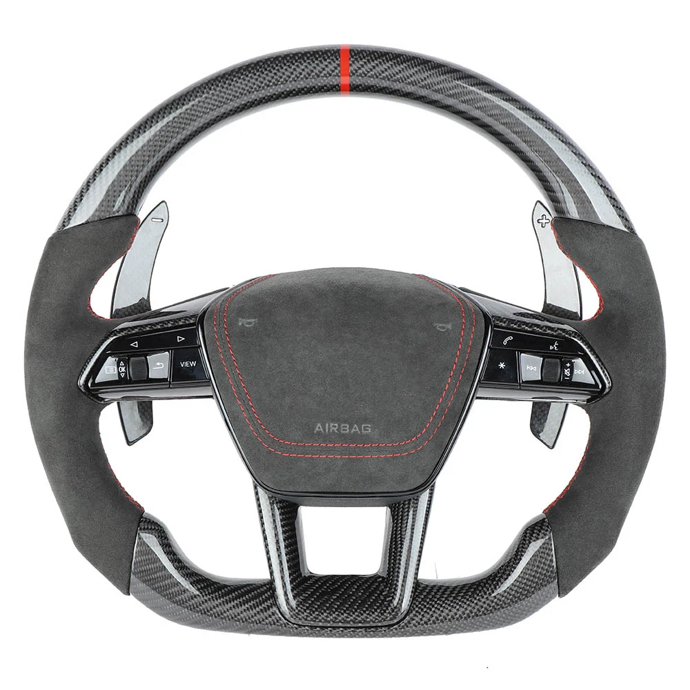 AUDI A6/S6/RS6 & A7/S7/RS7 C8 CARBON FIBRE / ALCANTARA GLOSS BLACK FLAT BOTTOM CUSTOM STEERING WHEEL
