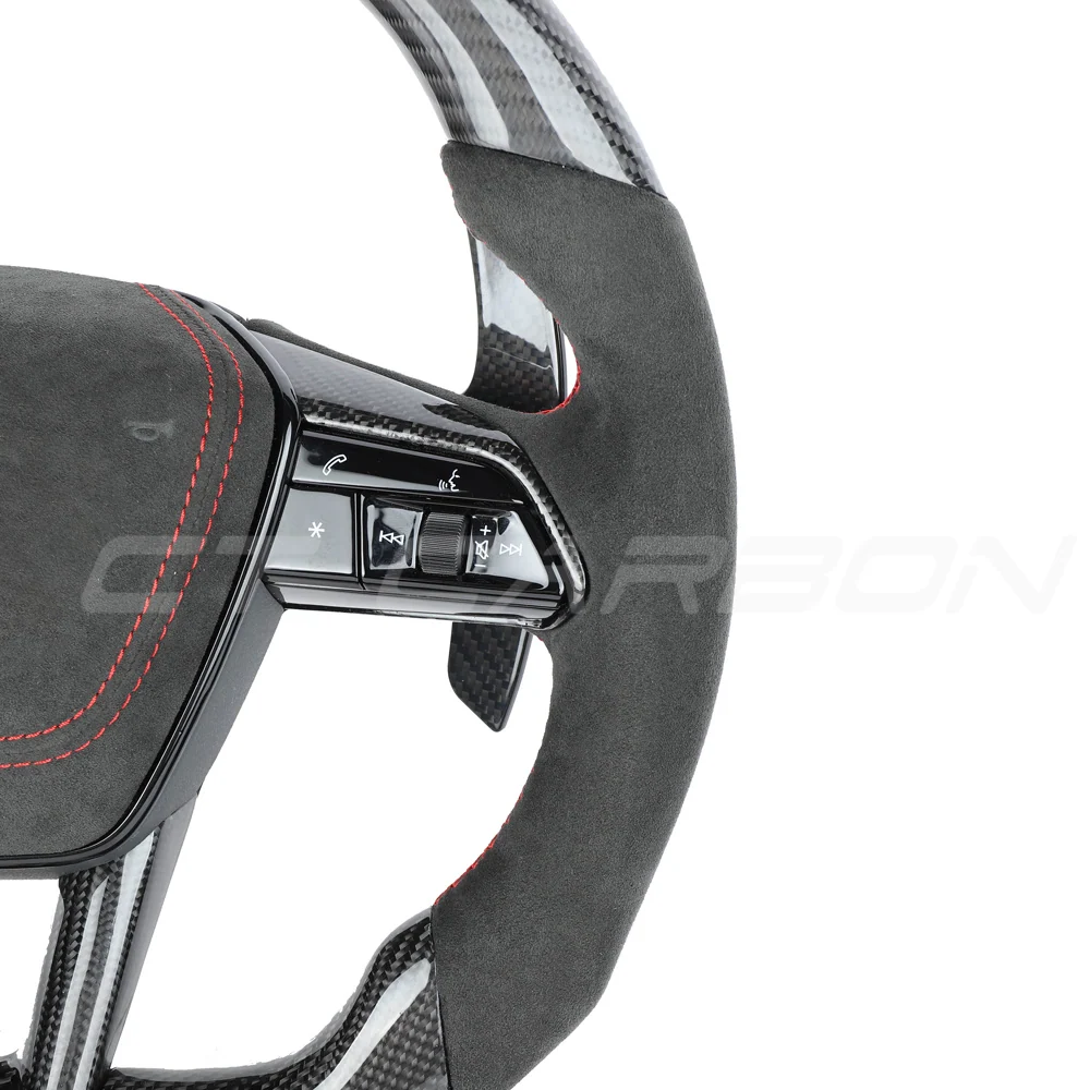 AUDI A6/S6/RS6 & A7/S7/RS7 C8 CARBON FIBRE / ALCANTARA GLOSS BLACK FLAT BOTTOM CUSTOM STEERING WHEEL