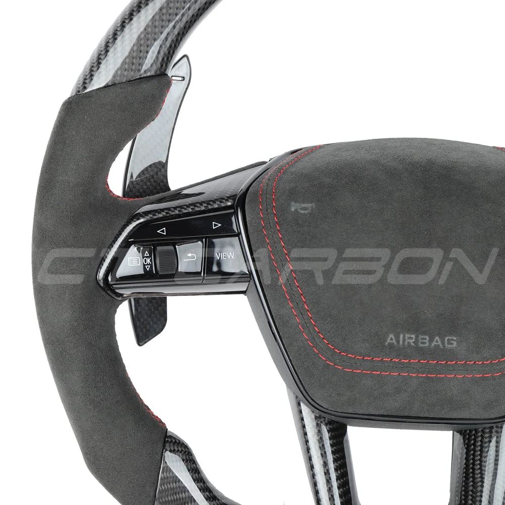 AUDI A6/S6/RS6 & A7/S7/RS7 C8 CARBON FIBRE / ALCANTARA GLOSS BLACK FLAT BOTTOM CUSTOM STEERING WHEEL