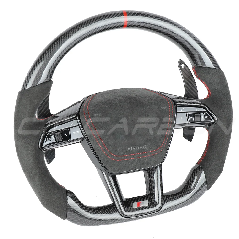 AUDI A6/S6/RS6 & A7/S7/RS7 C8 CARBON FIBRE / ALCANTARA GLOSS BLACK FLAT BOTTOM CUSTOM STEERING WHEEL