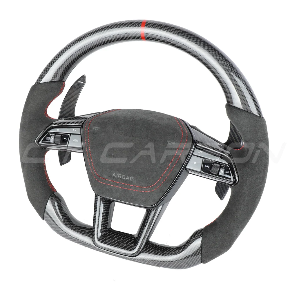 AUDI A6/S6/RS6 & A7/S7/RS7 C8 CARBON FIBRE / ALCANTARA GLOSS BLACK FLAT BOTTOM CUSTOM STEERING WHEEL