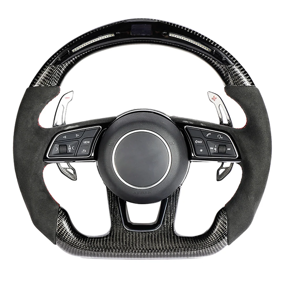 AUDI B9 & 8V 2016-2024 CARBON FIBRE / ALCANTARA LED FLAT BOTTOM CUSTOM STEERING WHEEL