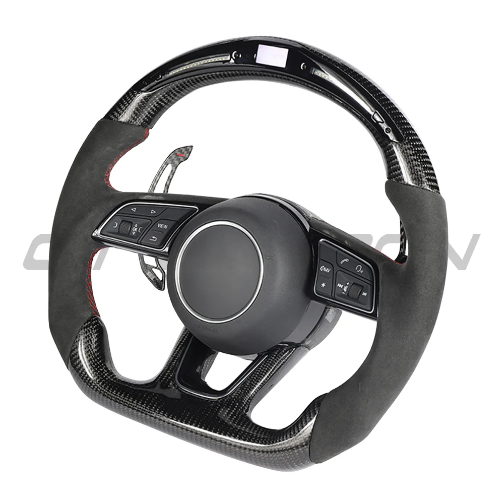 AUDI B9 & 8V 2016-2024 CARBON FIBRE / ALCANTARA LED FLAT BOTTOM CUSTOM STEERING WHEEL