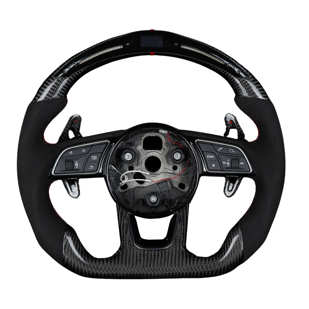 AUDI B9 CARBON FIBRE / ALCANTARA LED FLAT BOTTOM CUSTOM STEERING WHEEL