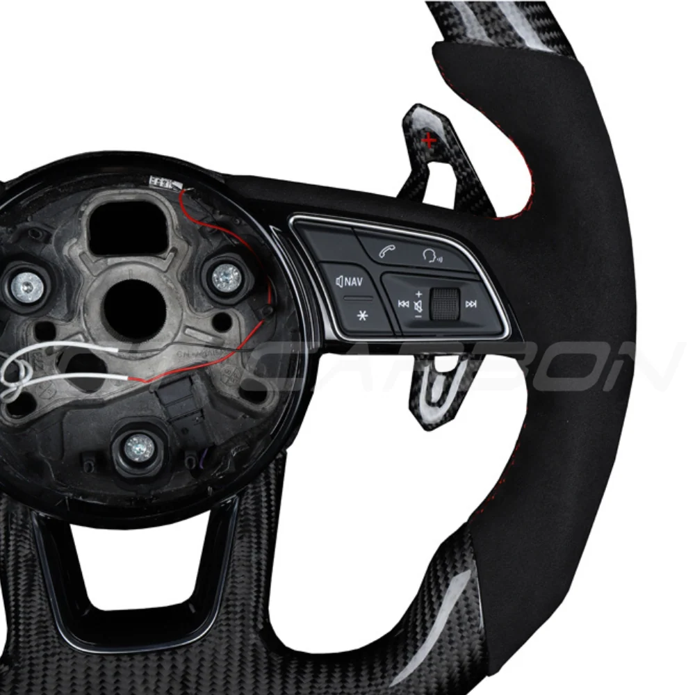 AUDI B9 CARBON FIBRE / ALCANTARA LED FLAT BOTTOM CUSTOM STEERING WHEEL