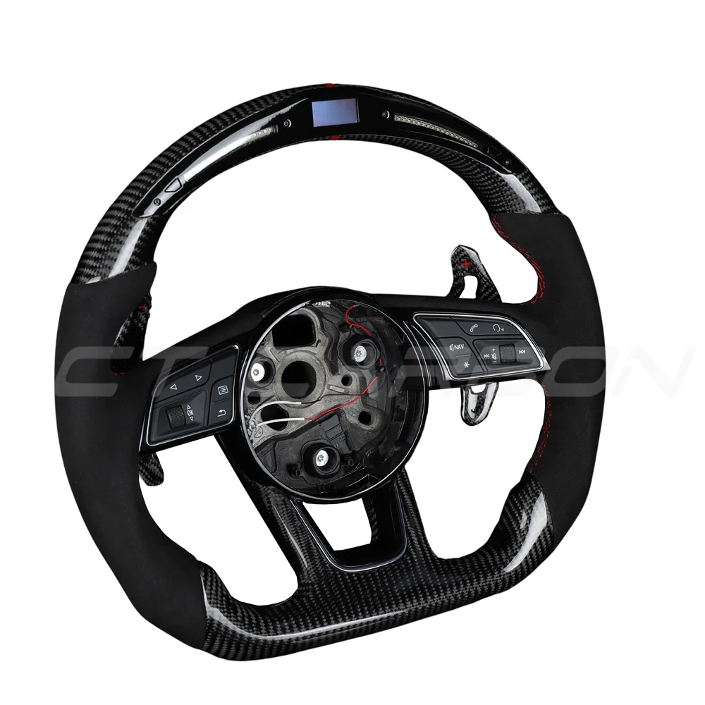 AUDI B9 CARBON FIBRE / ALCANTARA LED FLAT BOTTOM CUSTOM STEERING WHEEL