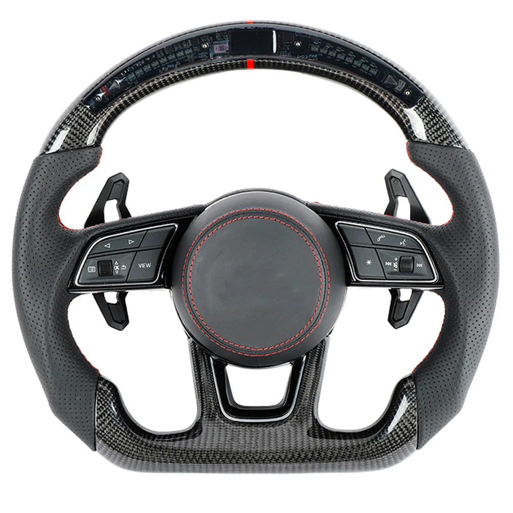 AUDI B9 CARBON FIBRE / LEATHER LED FLAT BOTTOM CUSTOM STEERING WHEEL