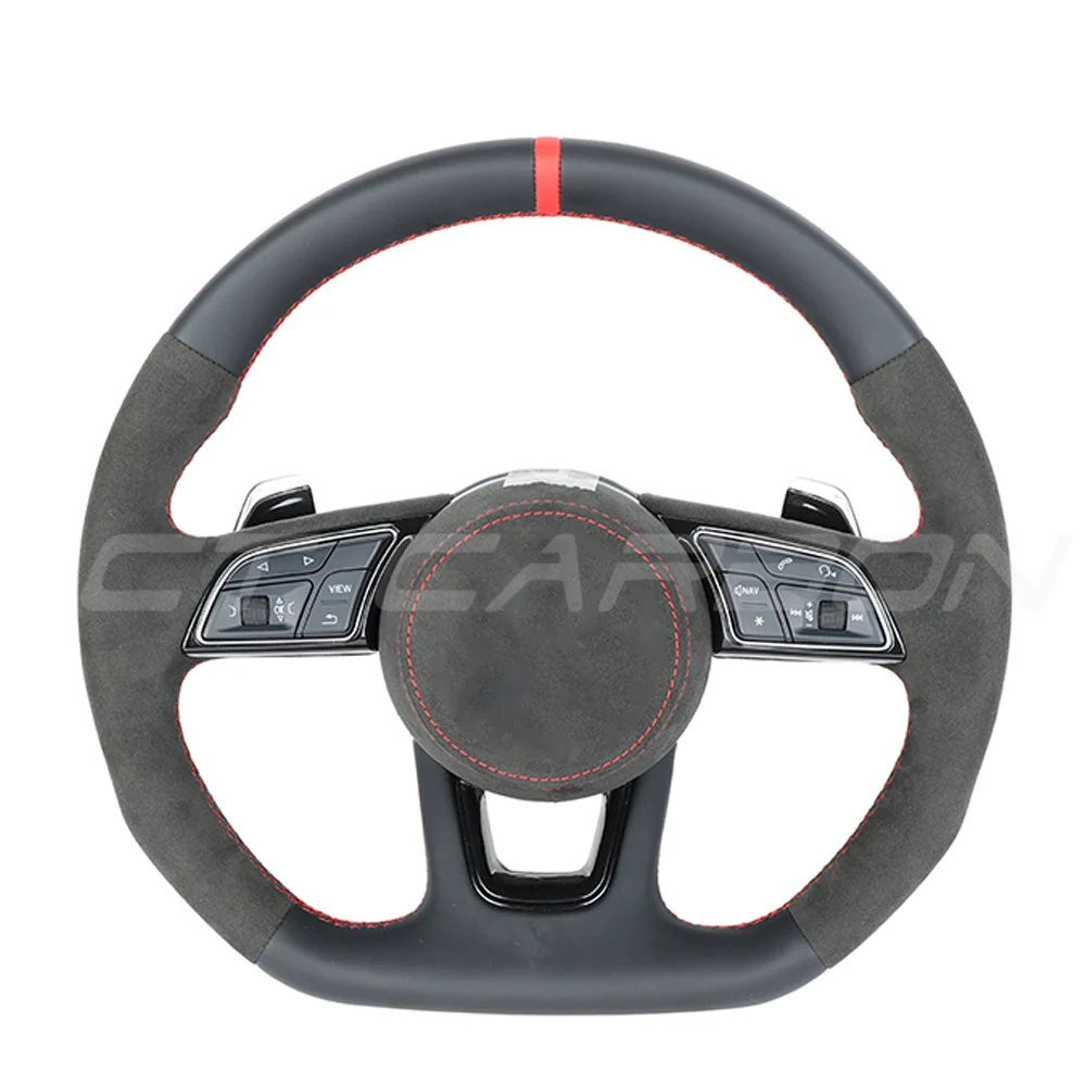 AUDI B9 LEATHER / ALCANTARA FLAT BOTTOM CUSTOM STEERING WHEEL