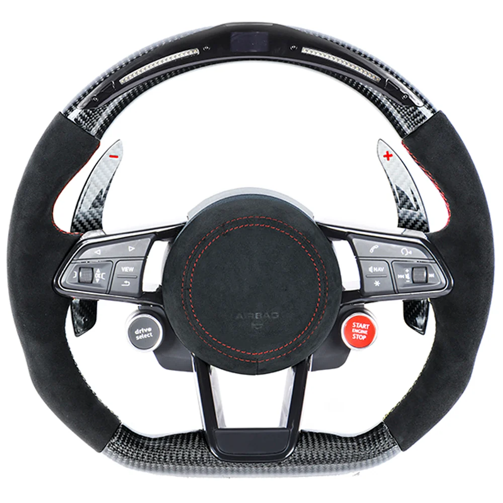 AUDI R8/TT CARBON FIBRE / ALCANTARA LED FLAT BOTTOM CUSTOM STEERING WHEEL