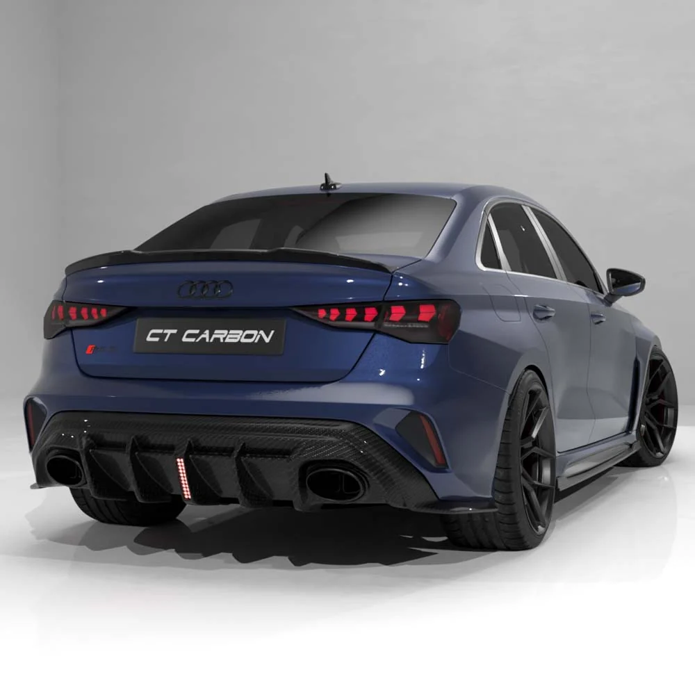 AUDI RS3 8Y 2025+ FACELIFT SALOON CARBON FIBRE DIFFUSER WITH LED LIGHT - V2 - CT DESIGN