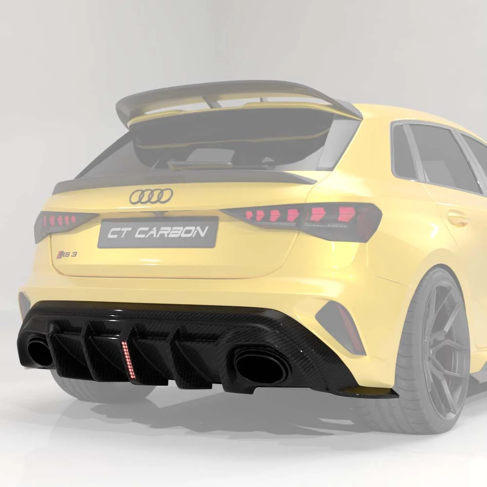 AUDI RS3 8Y 2025+ FACELIFT SPORTBACK CARBON FIBRE DIFFUSER WITH LED LIGHT - V2 - CT DESIGN