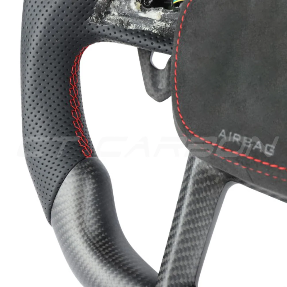 AUDI A6/S6/RS6 & A7/S7/RS7 C8 CARBON FIBRE / LEATHER FLAT TOP AND BOTTOM CUSTOM STEERING WHEEL