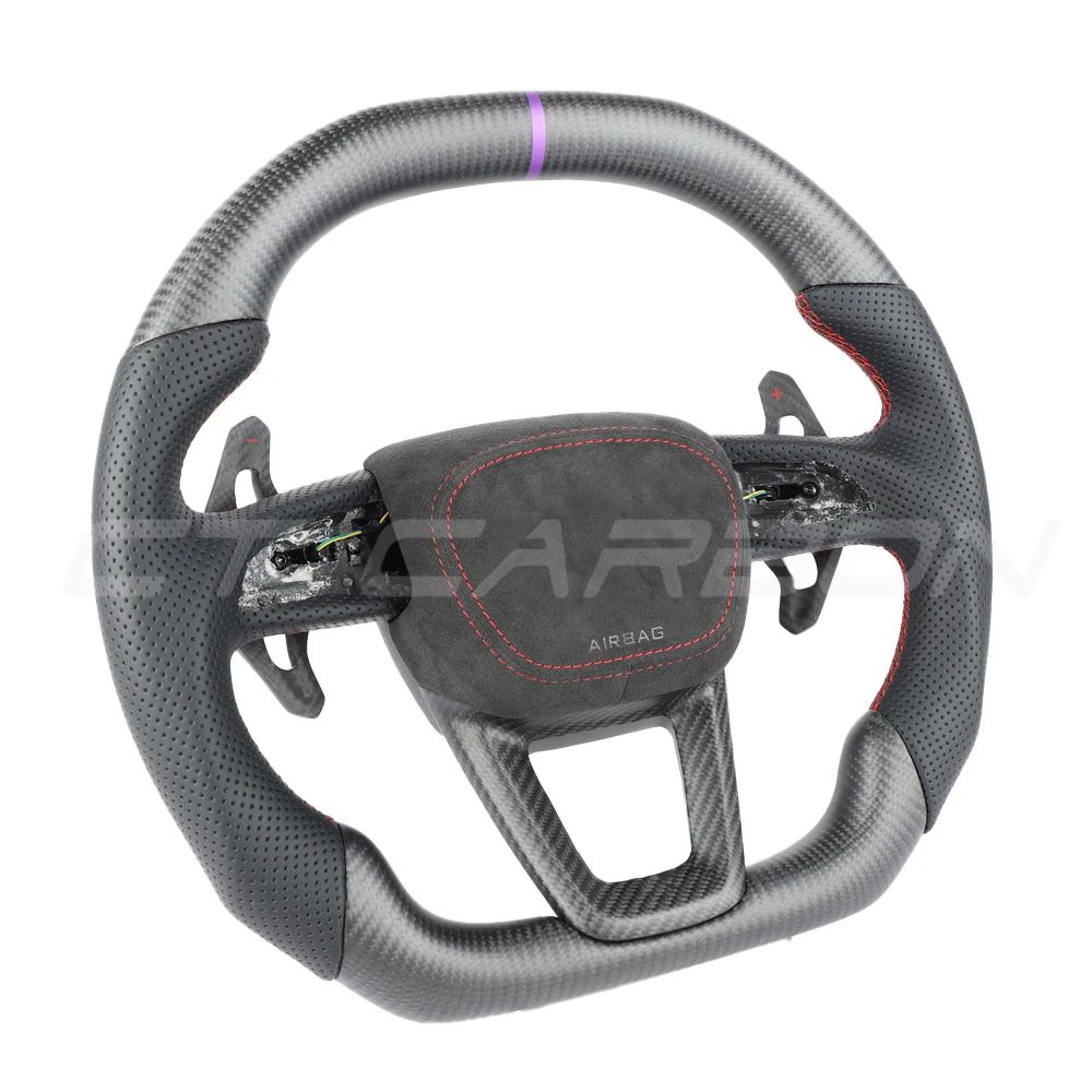 AUDI A6/S6/RS6 & A7/S7/RS7 C8 PERFORATED LEATHER / CARBON FIBRE FLAT BOTTOM CUSTOM STEERING WHEEL