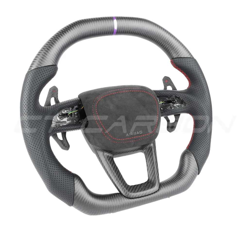 AUDI RSQ3/RSQ5/RSQ8 CARBON FIBRE / LEATHER FLAT TOP AND BOTTOM CUSTOM STEERING WHEEL
