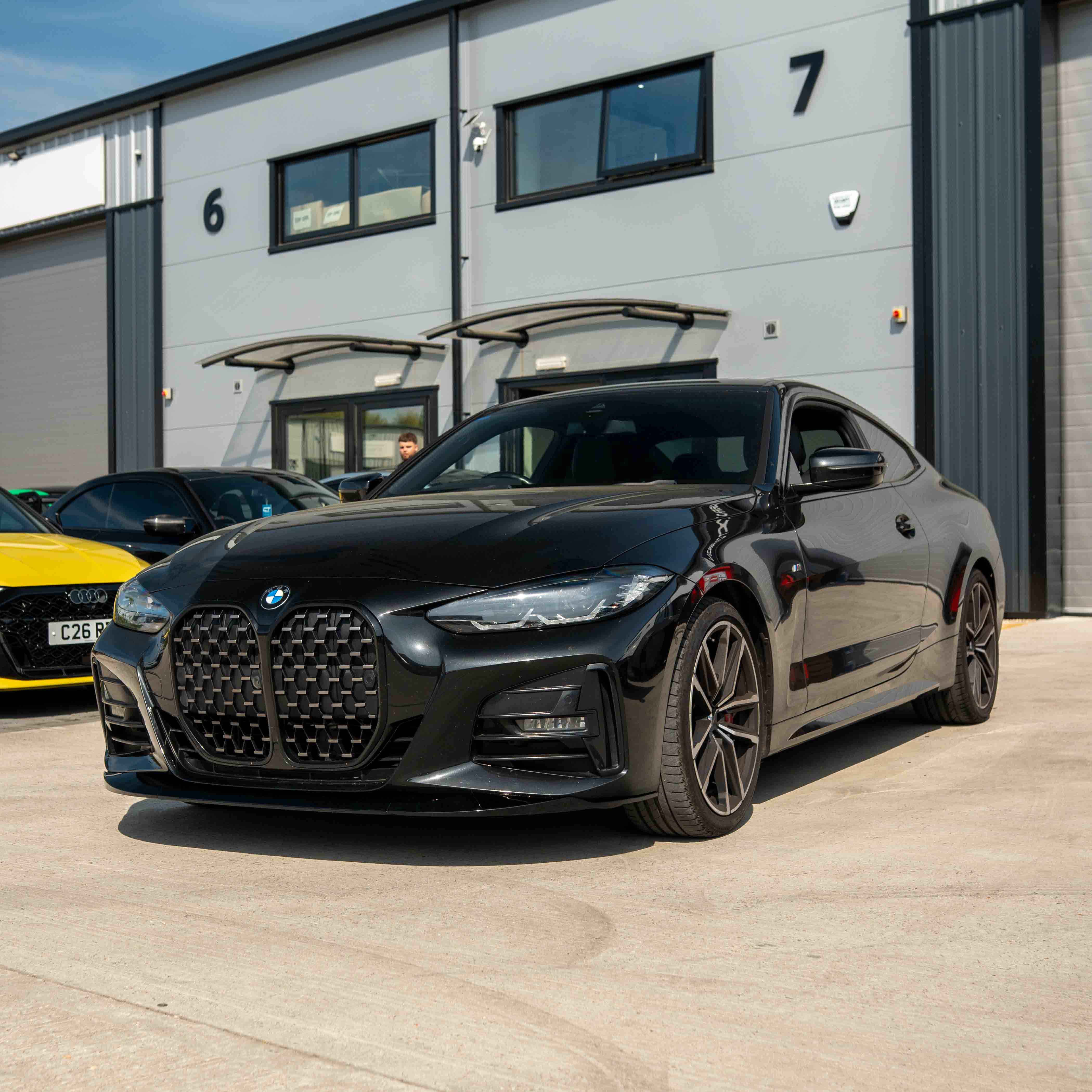 BMW 4 SERIES G22/G23 GLOSS BLACK SPLITTER - MP STYLE-Splitter-BLAK BY CT-CT Carbon - High-quality carbon fiber and gloss black aerodynamic parts for premium sports and luxury vehicles.