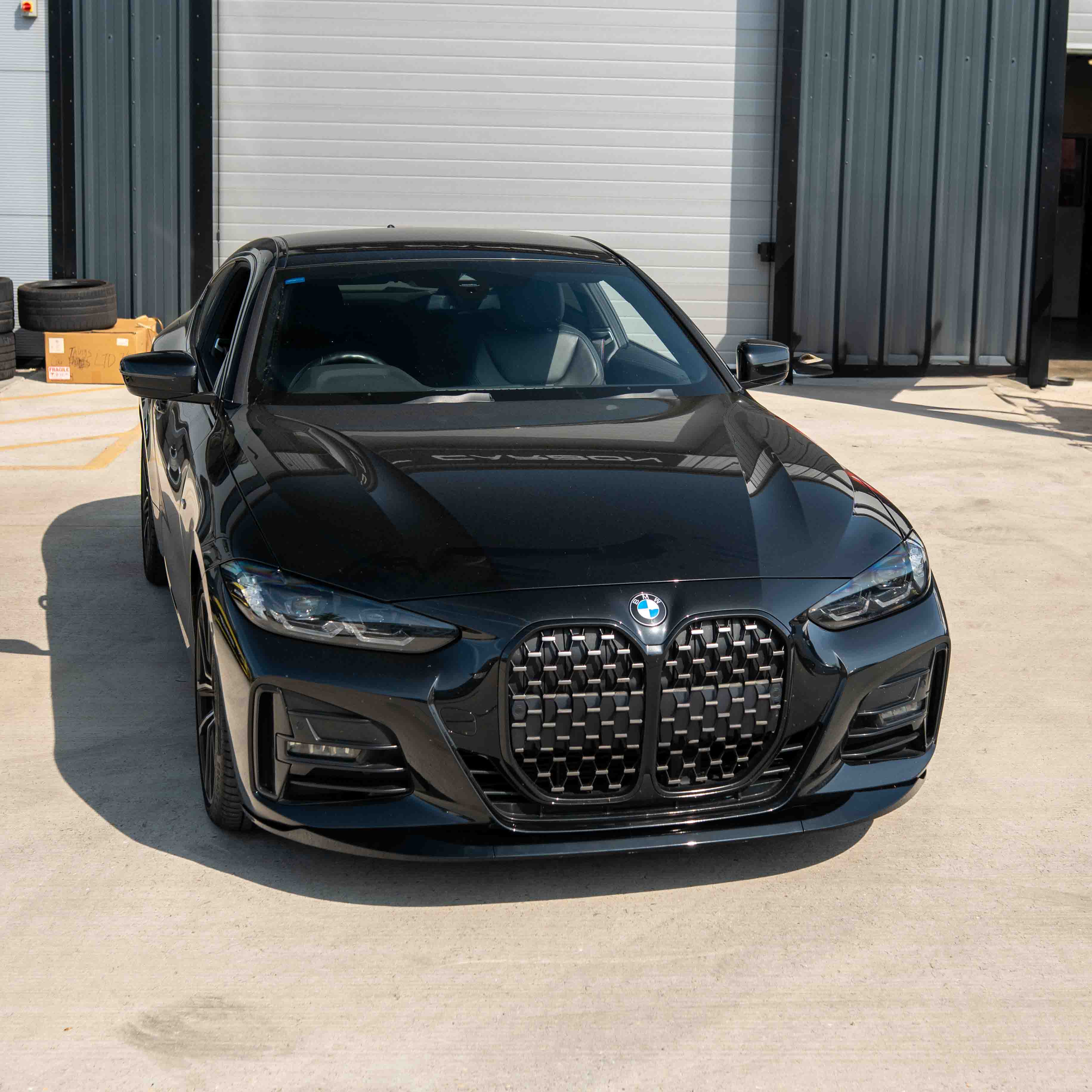 BMW 4 SERIES G22/G23 GLOSS BLACK SPLITTER - MP STYLE-Splitter-BLAK BY CT-CT Carbon - High-quality carbon fiber and gloss black aerodynamic parts for premium sports and luxury vehicles.