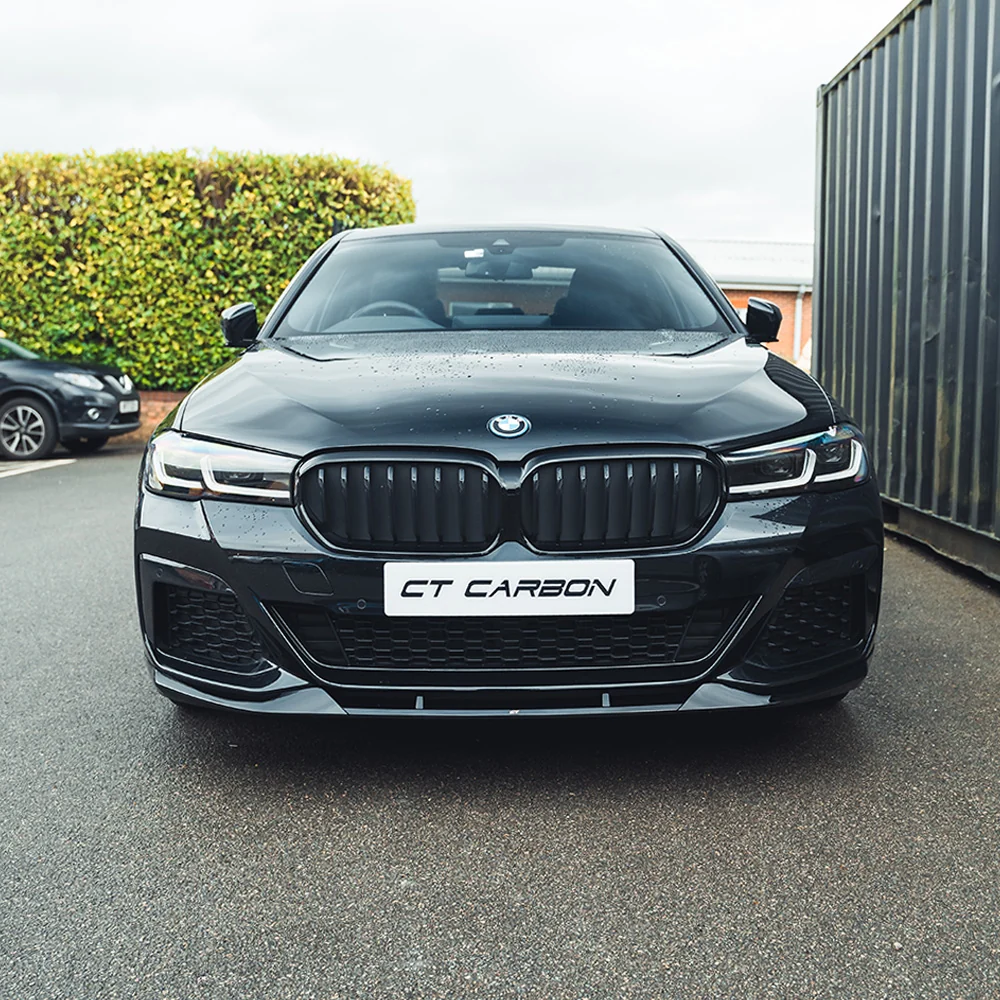 BMW 5 SERIES G30/G31 LCI 21+ GLOSS BLACK SPLITTER - MP STYLE-Splitter-BLAK BY CT-CT Carbon - High-quality carbon fiber and gloss black aerodynamic parts for premium sports and luxury vehicles.