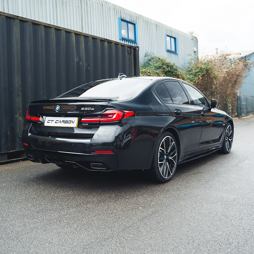 BMW 5 SERIES G30 LCI 21+ GLOSS BLACK KIT - MP STYLE-Kit-BLAK BY CT-CT Carbon - High-quality carbon fiber and gloss black aerodynamic parts for premium sports and luxury vehicles.