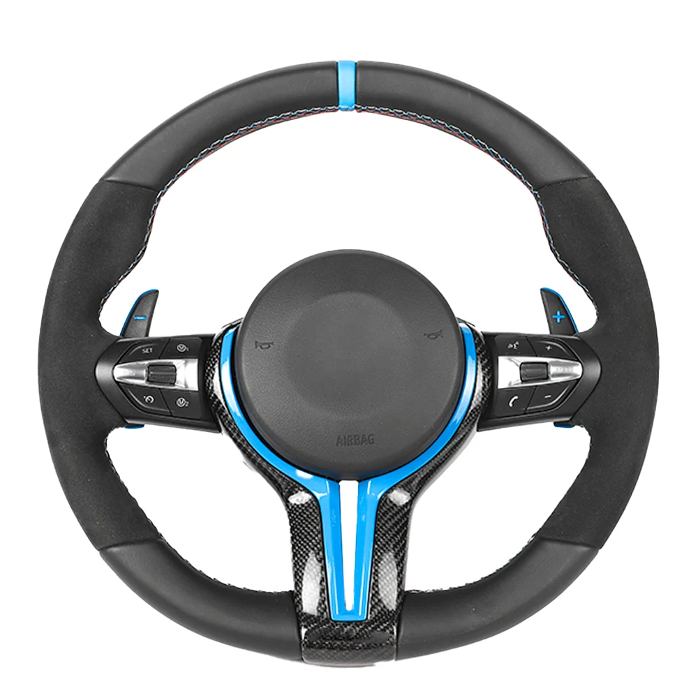 BMW FXX LEATHER / ALCANTARA / FLAT BOTTOM CUSTOM STEERING WHEEL-Custom Steering Wheels-CT CARBON-CT Carbon - High-quality carbon fiber and gloss black aerodynamic parts for premium sports and luxury vehicles.