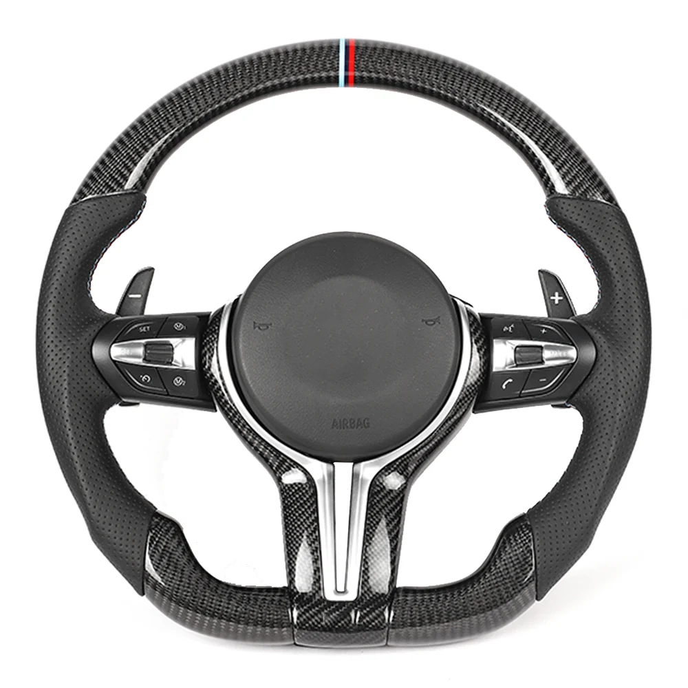 BMW FXX CARBON FIBRE / LEATHER FLAT BOTTOM CUSTOM STEERING WHEEL-Custom Steering Wheels-CT CARBON-CT Carbon - High-quality carbon fiber and gloss black aerodynamic parts for premium sports and luxury vehicles.