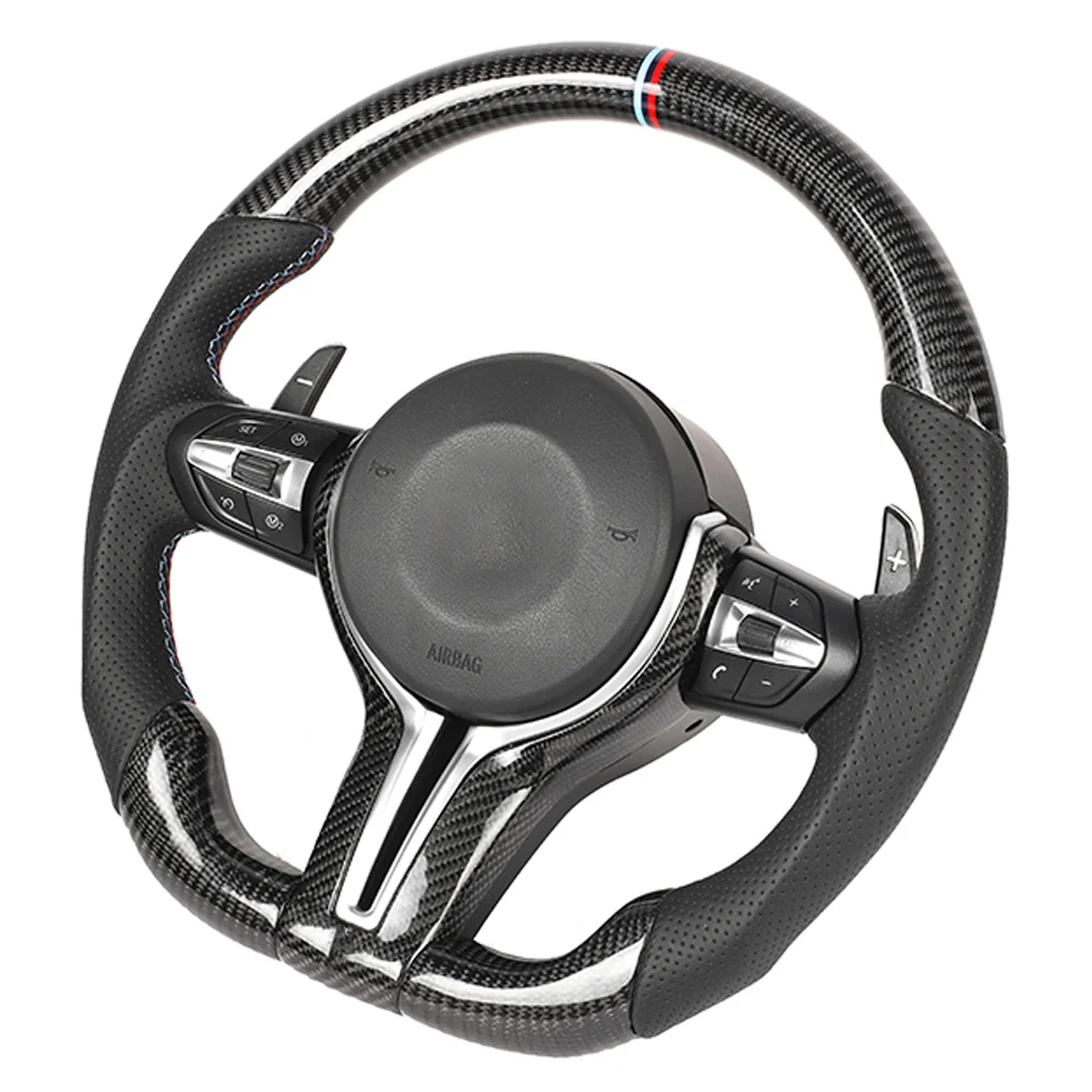 BMW FXX CARBON FIBRE / LEATHER FLAT BOTTOM CUSTOM STEERING WHEEL-Custom Steering Wheels-CT CARBON-CT Carbon - High-quality carbon fiber and gloss black aerodynamic parts for premium sports and luxury vehicles.
