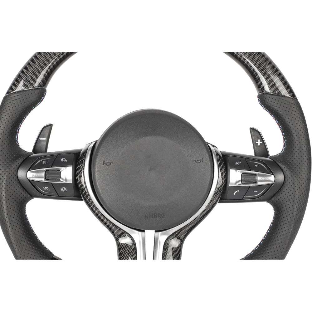 BMW FXX CARBON FIBRE / LEATHER FLAT BOTTOM CUSTOM STEERING WHEEL-Custom Steering Wheels-CT CARBON-CT Carbon - High-quality carbon fiber and gloss black aerodynamic parts for premium sports and luxury vehicles.
