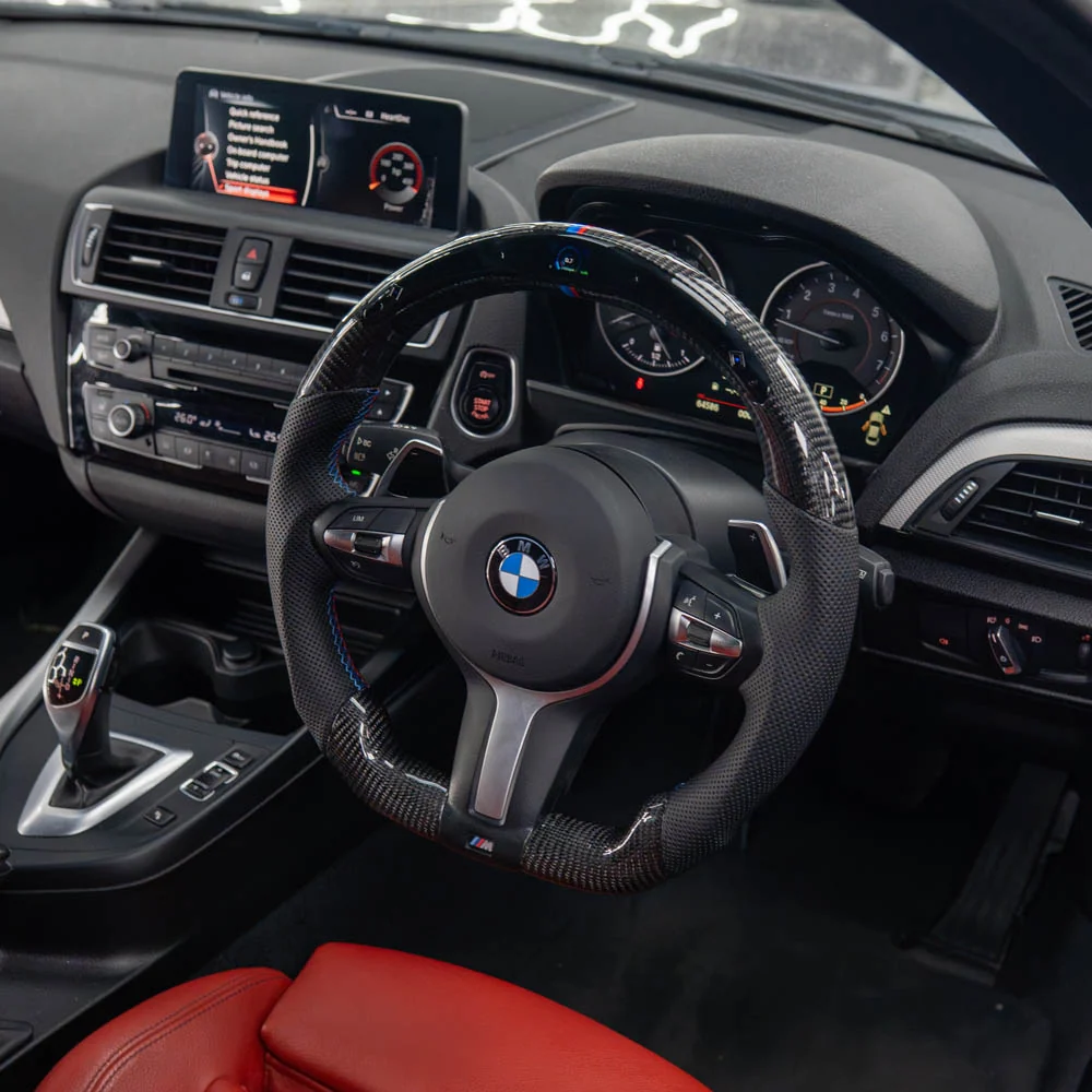 BMW FXX CARBON FIBRE / LEATHER / LED FLAT BOTTOM CUSTOM STEERING WHEEL-Custom Steering Wheels-CT CARBON-CT Carbon - High-quality carbon fiber and gloss black aerodynamic parts for premium sports and luxury vehicles.