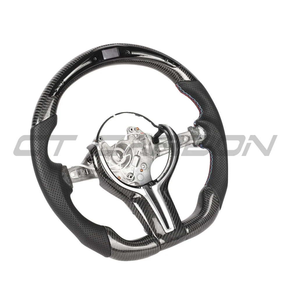 BMW FXX CARBON FIBRE / LEATHER / LED FLAT BOTTOM CUSTOM STEERING WHEEL-Custom Steering Wheels-CT CARBON-CT Carbon - High-quality carbon fiber and gloss black aerodynamic parts for premium sports and luxury vehicles.
