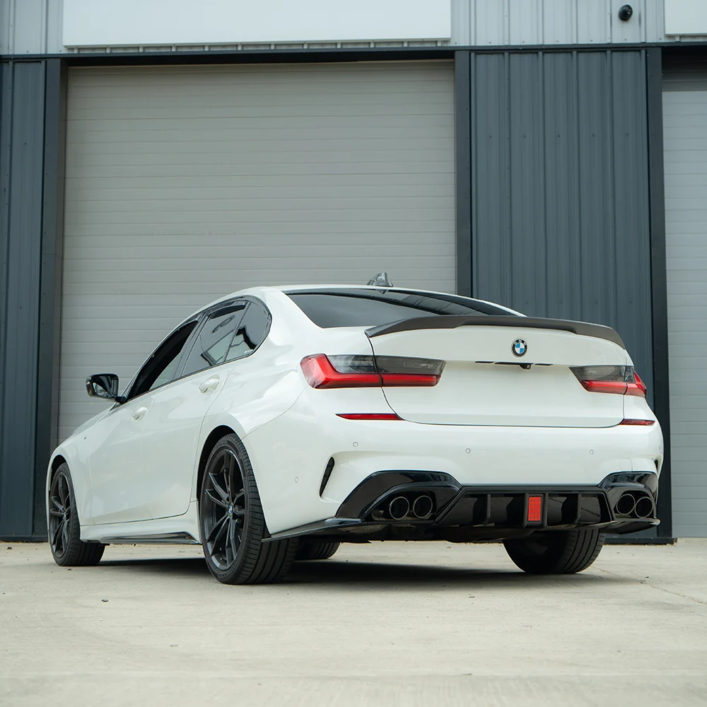 BMW 3 SERIES G20/G21 GLOSS LED BLACK DIFFUSER WITH TIPS-Diffuser-BLAK BY CT-CT Carbon - High-quality carbon fiber and gloss black aerodynamic parts for premium sports and luxury vehicles.