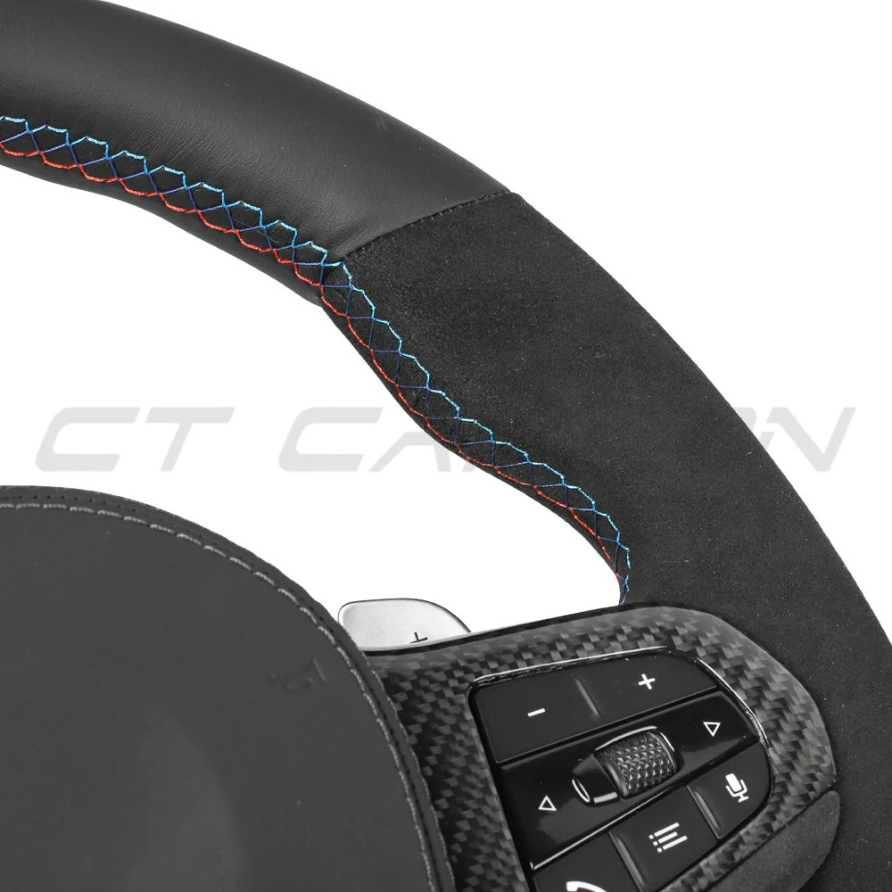 BMW Gxx ALCANTARA/LEATHER FLAT BOTTOM CUSTOM STEERING WHEEL-Custom Steering Wheels-CT CARBON-CT Carbon - High-quality carbon fiber and gloss black aerodynamic parts for premium sports and luxury vehicles.