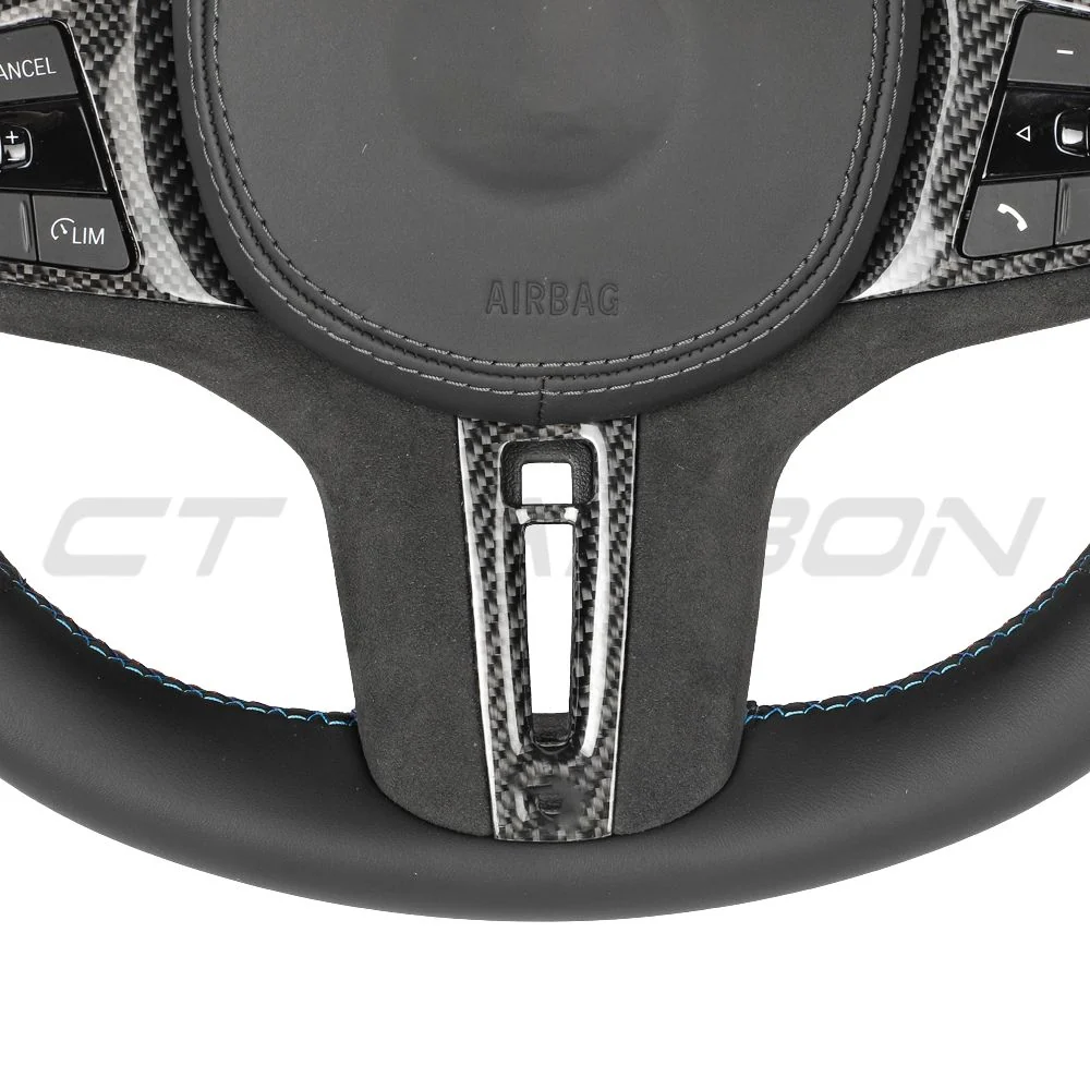 BMW Gxx ALCANTARA/LEATHER FLAT BOTTOM CUSTOM STEERING WHEEL-Custom Steering Wheels-CT CARBON-CT Carbon - High-quality carbon fiber and gloss black aerodynamic parts for premium sports and luxury vehicles.