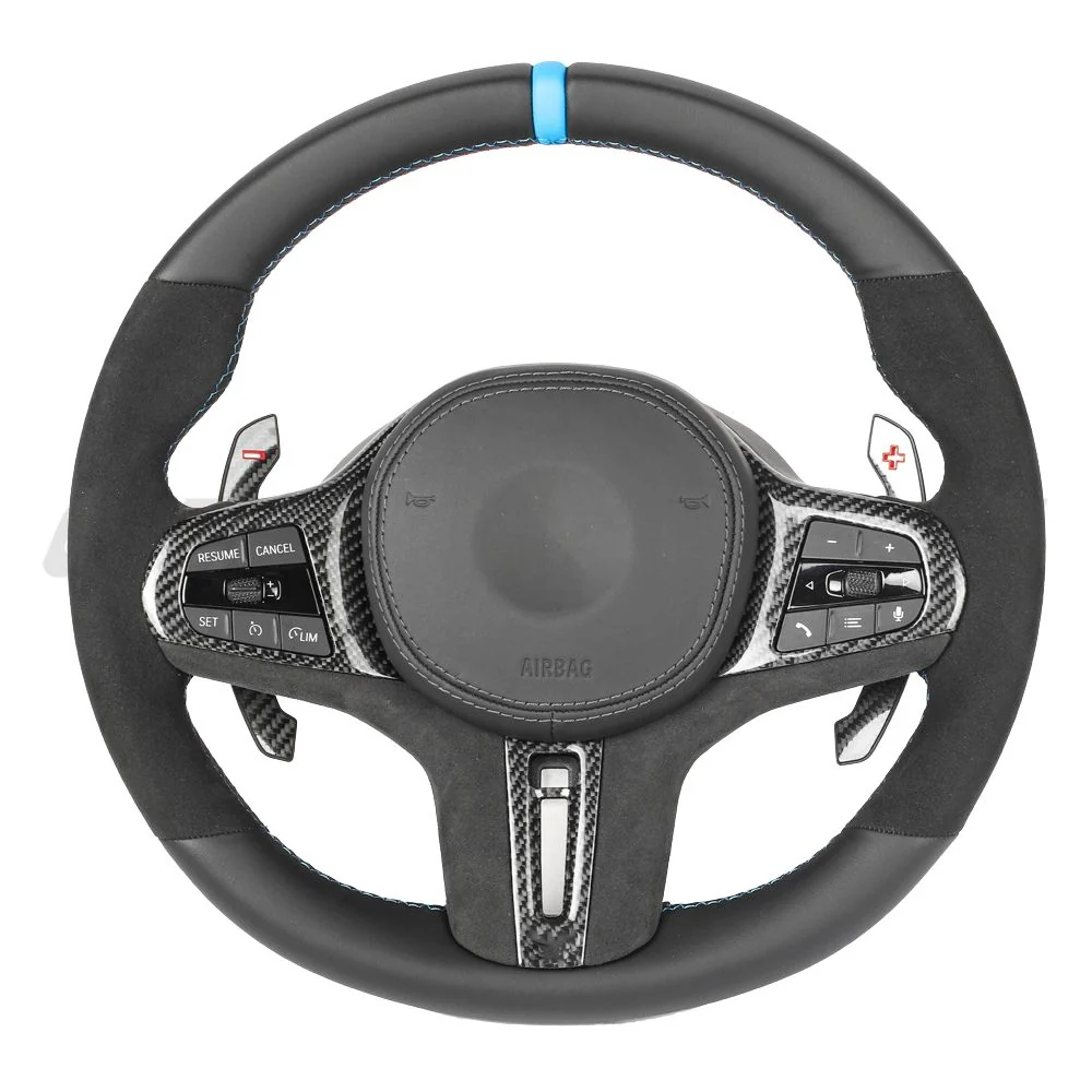 BMW Gxx ALCANTARA/LEATHER FLAT BOTTOM CUSTOM STEERING WHEEL-Custom Steering Wheels-CT CARBON-CT Carbon - High-quality carbon fiber and gloss black aerodynamic parts for premium sports and luxury vehicles.