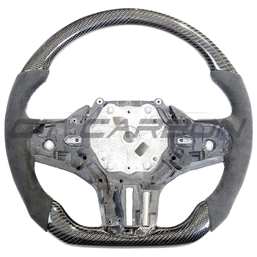 BMW Gxx 5,8,X3,X4,X5,X6,X7,M5,M8,X3M,X4M,X5M,X6M,X7M CARBON FIBRE / ALCANTARA FLAT BOTTOM STEERING WHEEL WITH HEATING