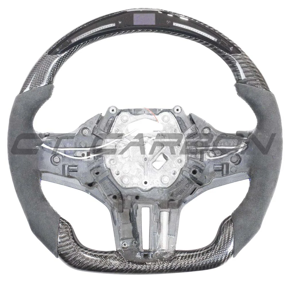 BMW Gxx M2,M3,M4 1,2,3,4 SERIES CARBON FIBRE / ALCANTARA LED FLAT BOTTOM STEERING WHEEL WITH HEATING