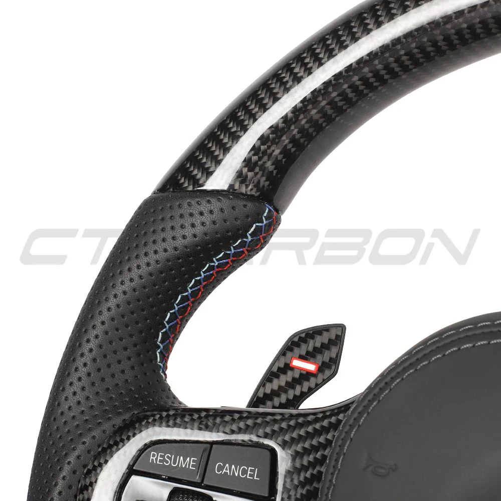 BMW Gxx CARBON FIBRE / LEATHER / FLAT BOTTOM CUSTOM STEERING WHEEL-Custom Steering Wheels-CT CARBON-CT Carbon - High-quality carbon fiber and gloss black aerodynamic parts for premium sports and luxury vehicles.
