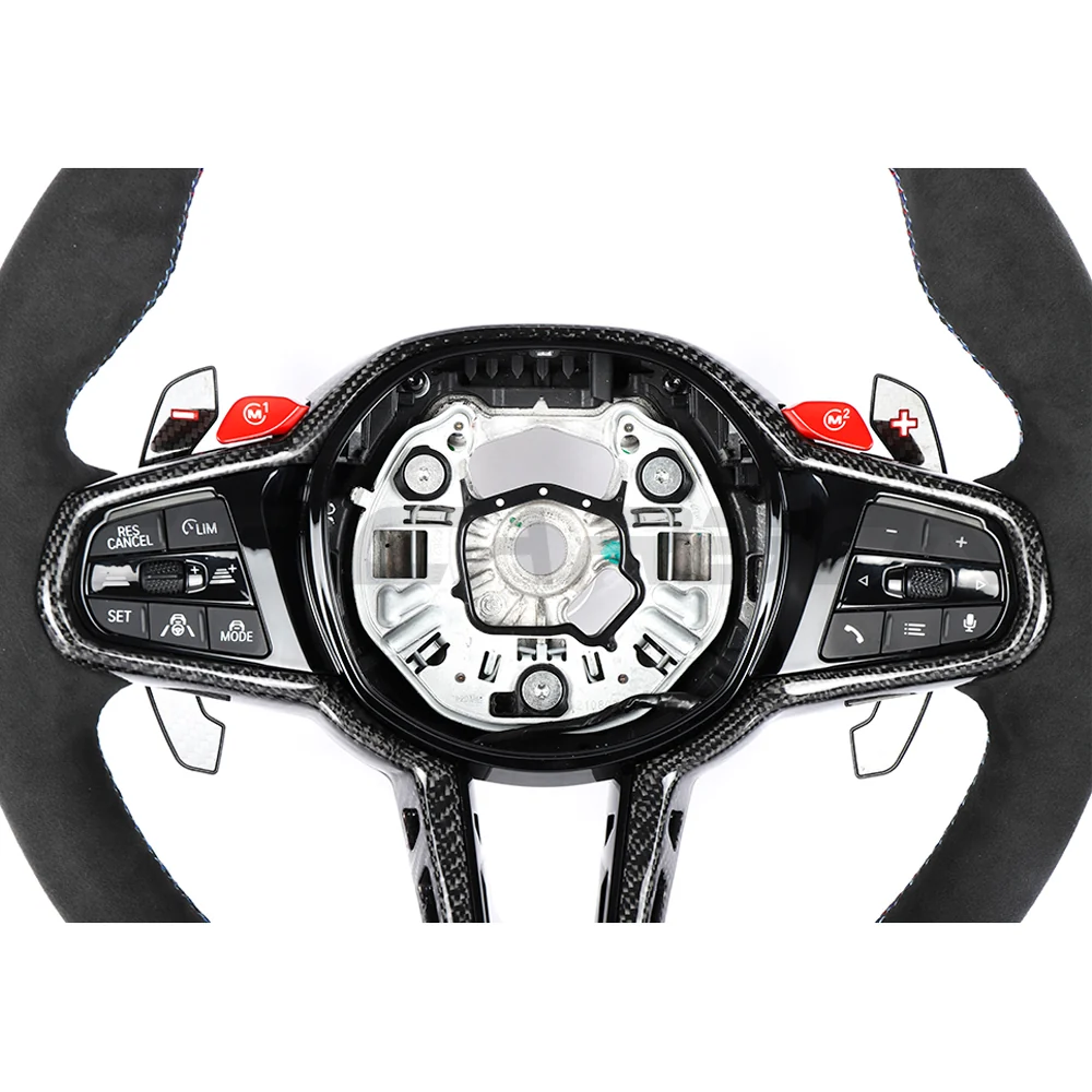 BMW GXX LCI ALCANTARA FLAT BOTTOM CUSTOM STEERING WHEEL-Custom Steering Wheels-CT CARBON-CT Carbon - High-quality carbon fiber and gloss black aerodynamic parts for premium sports and luxury vehicles.