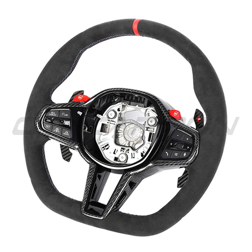 BMW GXX LCI ALCANTARA FLAT BOTTOM CUSTOM STEERING WHEEL-Custom Steering Wheels-CT CARBON-CT Carbon - High-quality carbon fiber and gloss black aerodynamic parts for premium sports and luxury vehicles.