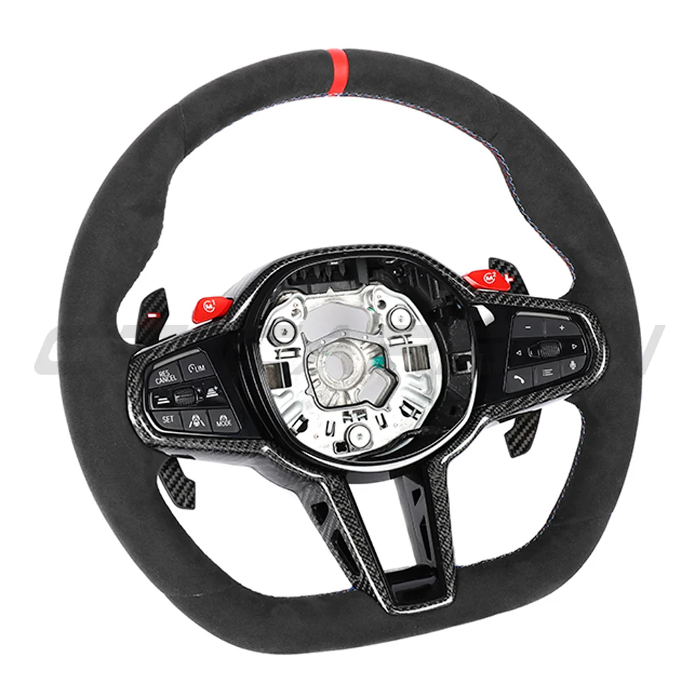 BMW GXX LCI ALCANTARA FLAT BOTTOM CUSTOM STEERING WHEEL-Custom Steering Wheels-CT CARBON-CT Carbon - High-quality carbon fiber and gloss black aerodynamic parts for premium sports and luxury vehicles.
