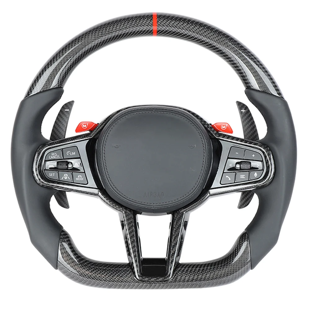 BMW Gxx LCI CARBON FIBRE / LEATHER FLAT BOTTOM CUSTOM STEERING WHEEL-Custom Steering Wheels-CT CARBON-CT Carbon - High-quality carbon fiber and gloss black aerodynamic parts for premium sports and luxury vehicles.