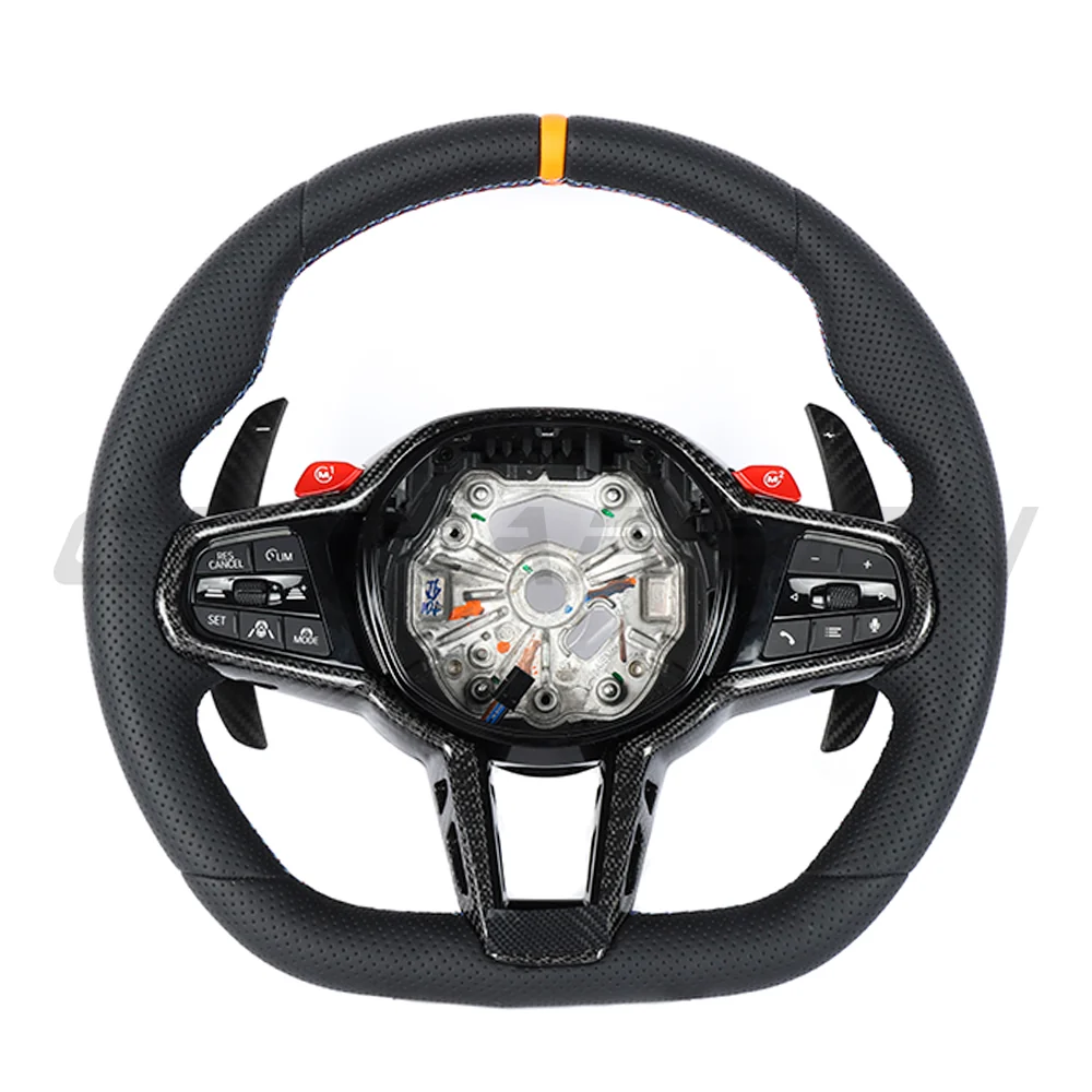 BMW Gxx LCI FULL LEATHER FLAT BOTTOM CUSTOM STEERING WHEEL-Custom Steering Wheels-CT CARBON-CT Carbon - High-quality carbon fiber and gloss black aerodynamic parts for premium sports and luxury vehicles.