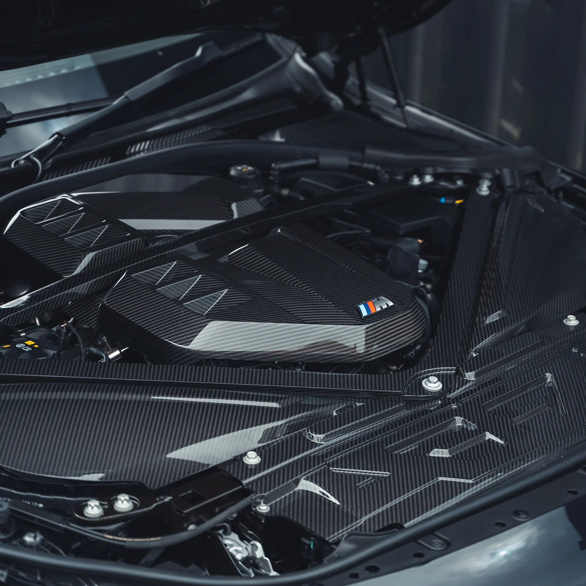BMW M2 M3 & M4 G87/G80/G81/G82/G83 CARBON FIBRE ENGINE DRESS UP KIT V2-Accessories-CT CARBON-CT Carbon - High-quality carbon fiber and gloss black aerodynamic parts for premium sports and luxury vehicles.