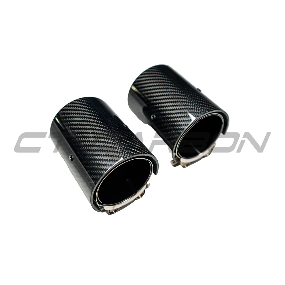 BMW M2/M3/M4/M5 F10/F80/F82/F83/F87 CARBON FIBRE EXHAUST TIPS - BLACK x4-Exhaust Tips-CT CARBON-CT Carbon - High-quality carbon fiber and gloss black aerodynamic parts for premium sports and luxury vehicles.