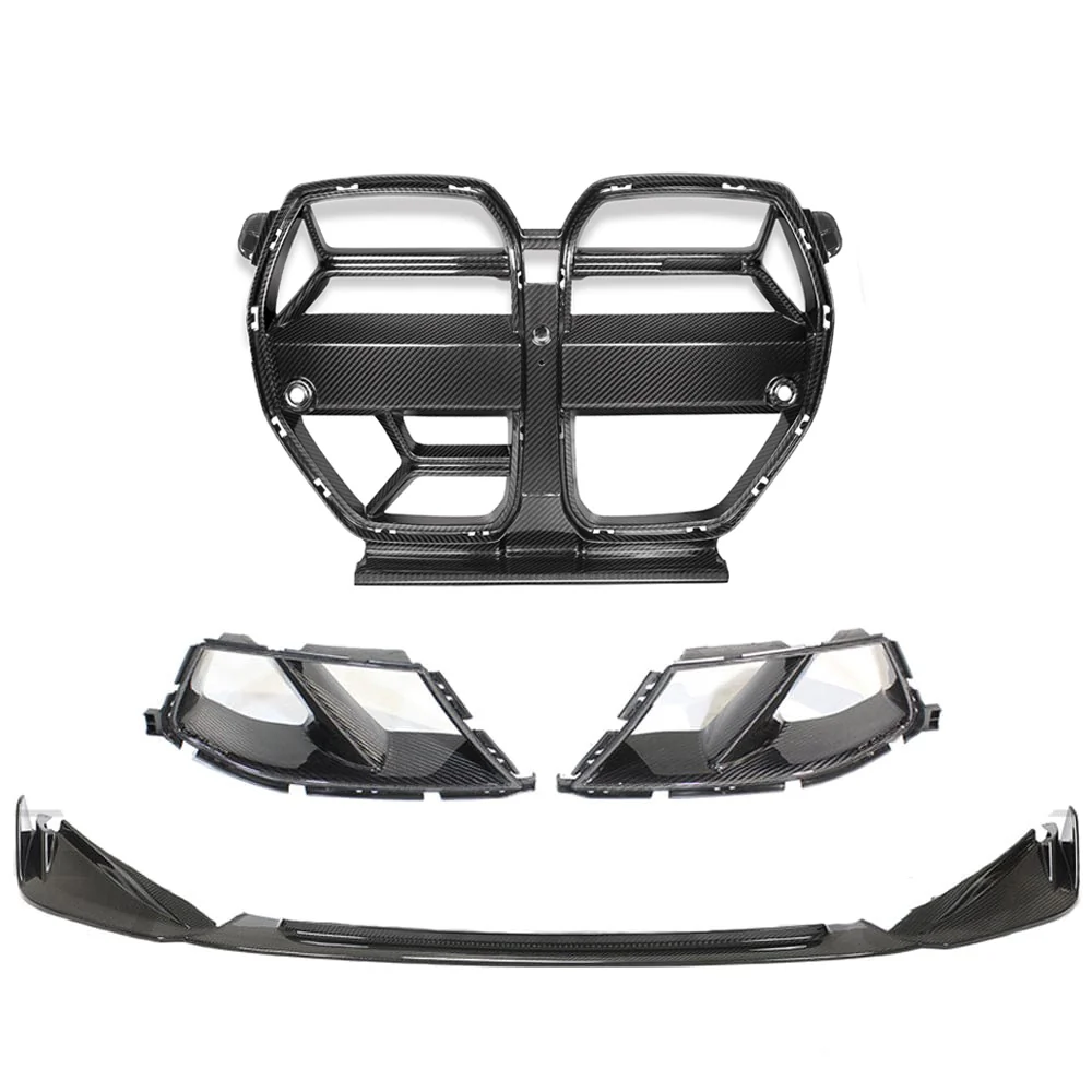 BMW M3/M4 G80/G81/G82/G83 CARBON FIBRE FRONT END PACK - V1 WITH ACC-Front End Pack-CT CARBON-CT Carbon - High-quality carbon fiber and gloss black aerodynamic parts for premium sports and luxury vehicles.