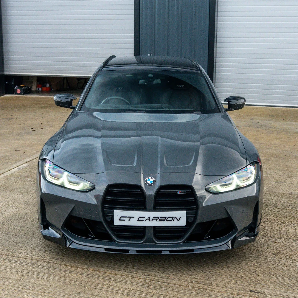 BMW M3 & M4 G80/G81/G82/G83 GLOSS BLACK SPLITTER - MP STYLE-Splitter-BLAK BY CT-CT Carbon - High-quality carbon fiber and gloss black aerodynamic parts for premium sports and luxury vehicles.