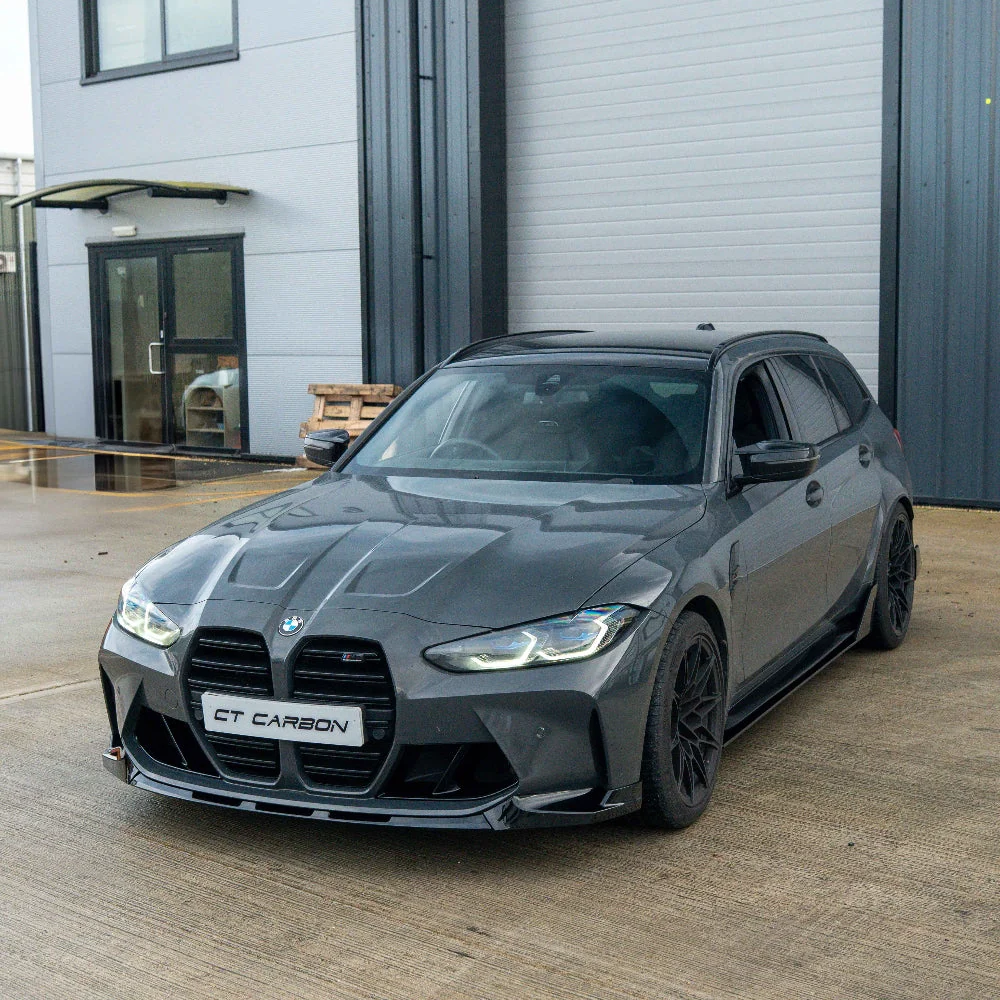 BMW M3 & M4 G80/G81/G82/G83 GLOSS BLACK SPLITTER - MP STYLE-Splitter-BLAK BY CT-CT Carbon - High-quality carbon fiber and gloss black aerodynamic parts for premium sports and luxury vehicles.
