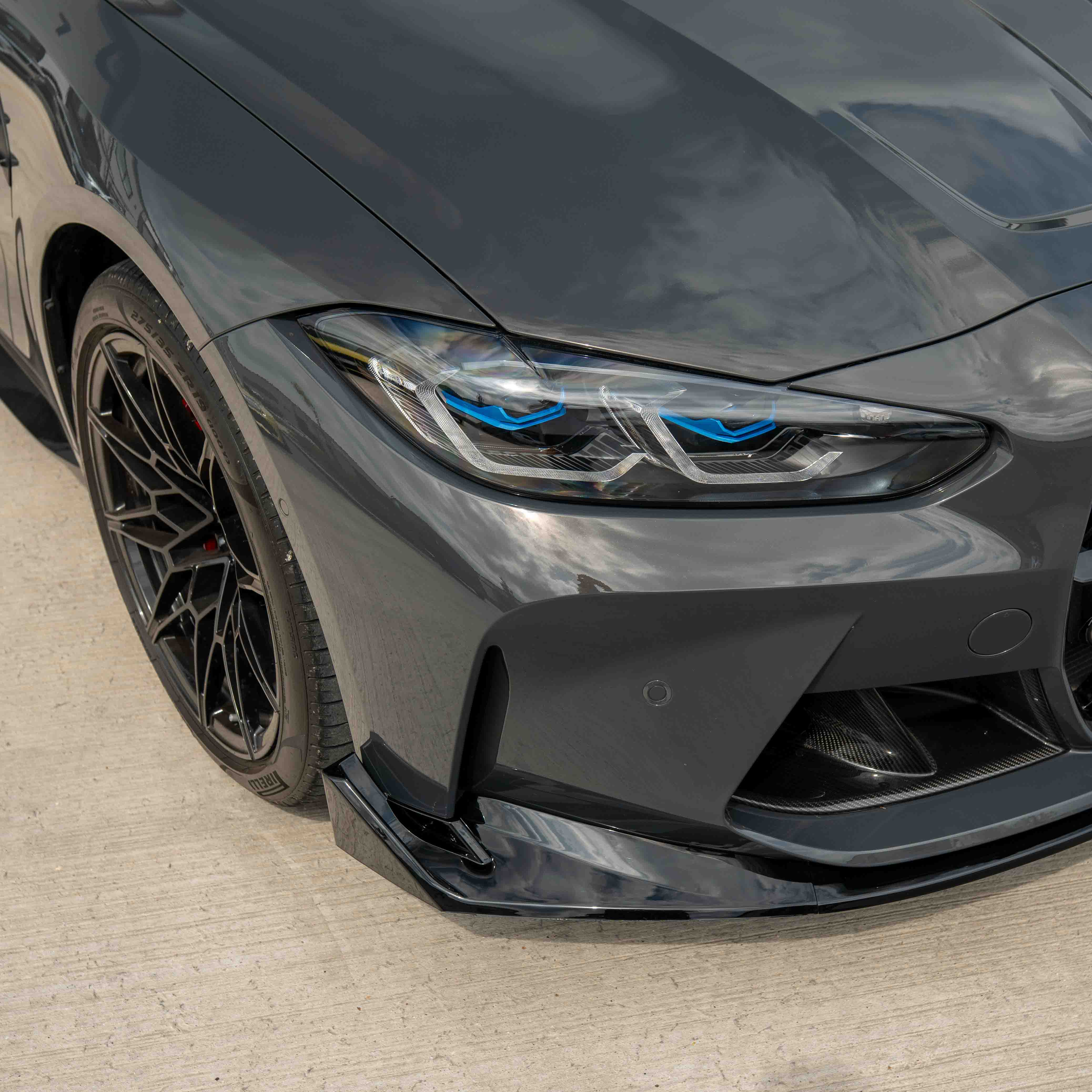 BMW M3 & M4 G80/G81/G82/G83 GLOSS BLACK SPLITTER - CSL STYLE-Splitter-BLAK BY CT-CT Carbon - High-quality carbon fiber and gloss black aerodynamic parts for premium sports and luxury vehicles.