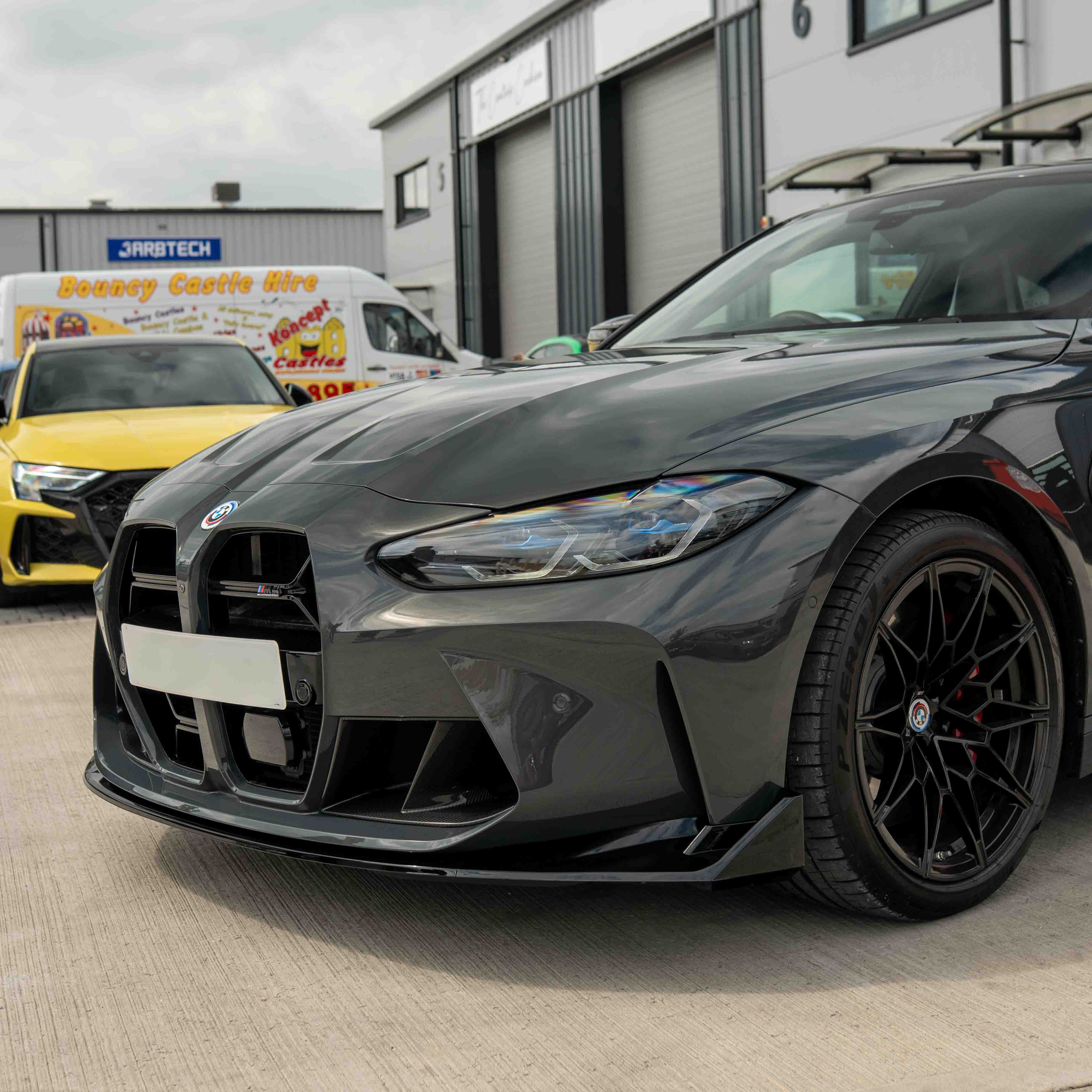 BMW M3 & M4 G80/G81/G82/G83 GLOSS BLACK SPLITTER - CSL STYLE-Splitter-BLAK BY CT-CT Carbon - High-quality carbon fiber and gloss black aerodynamic parts for premium sports and luxury vehicles.